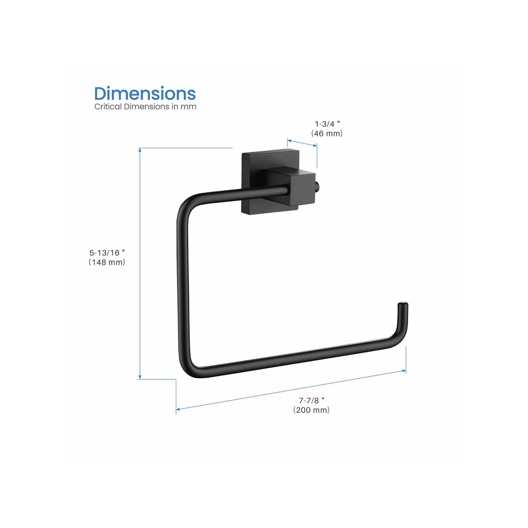 Cube Bathroom Towel Ring, Matte Black