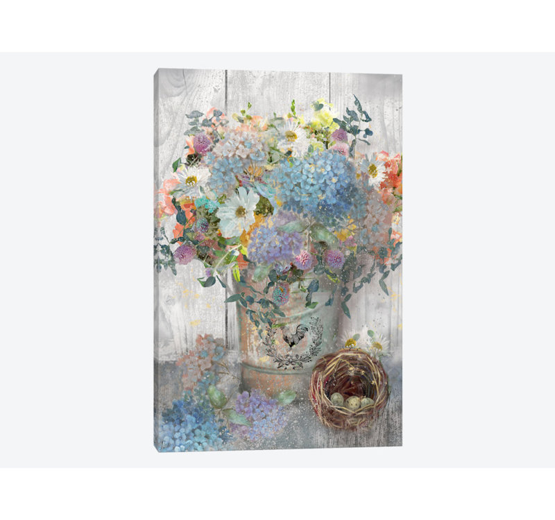 «Bucket of Flowers I», reproduction sur toile tendue, H 12 po x l 8 po x P 0,75 po, Toile tendue, Pas de tapis