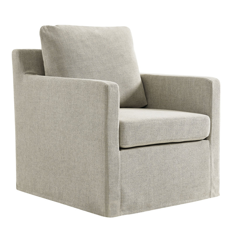 Serene Fabric Slipcovered Swivel Armchair, Beige Fabric