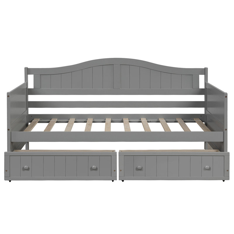 Riebe Wooden Daybed With 2 Drawers, Gray