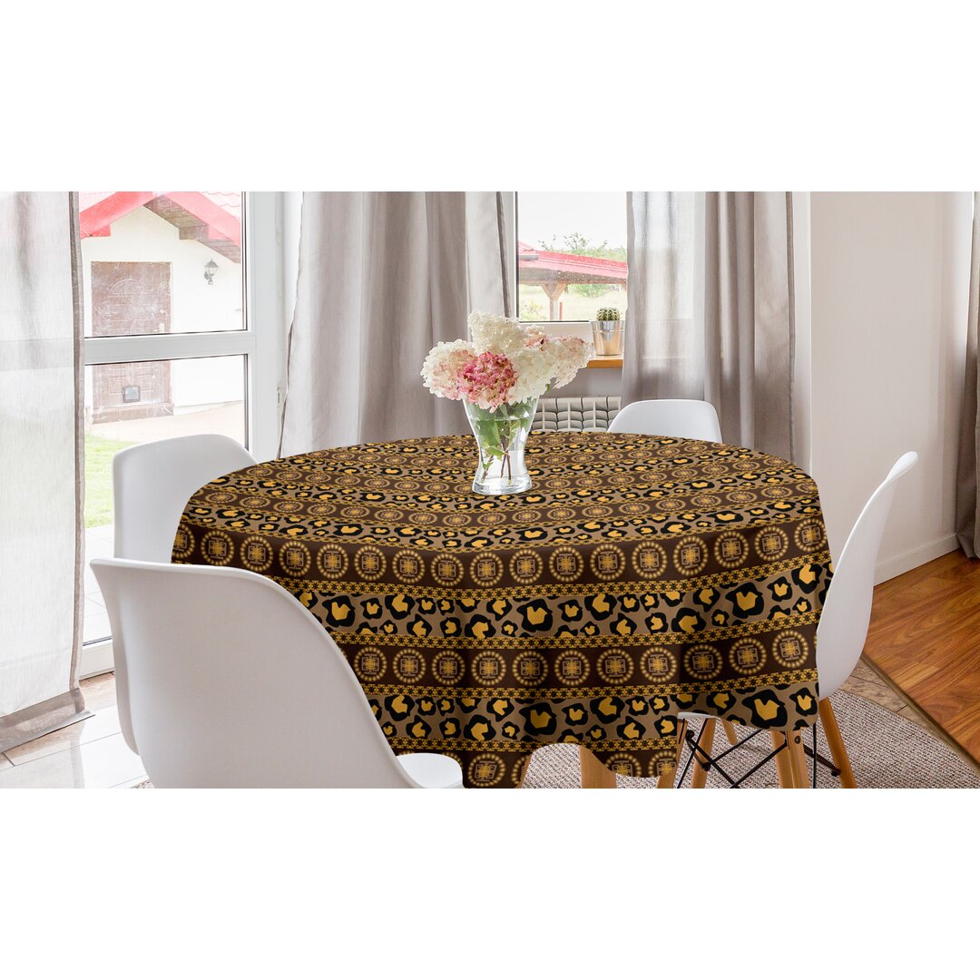 Runde Tischdecke, Leopard-Haut-Verzierungen, afrikanisch, Umbra Braun Marigold