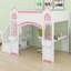Lit mezzanine en bois pour enfants avec escalier de rangement, bureau, fenêtres, tablettes et lumières DEL pour enfants-128625784