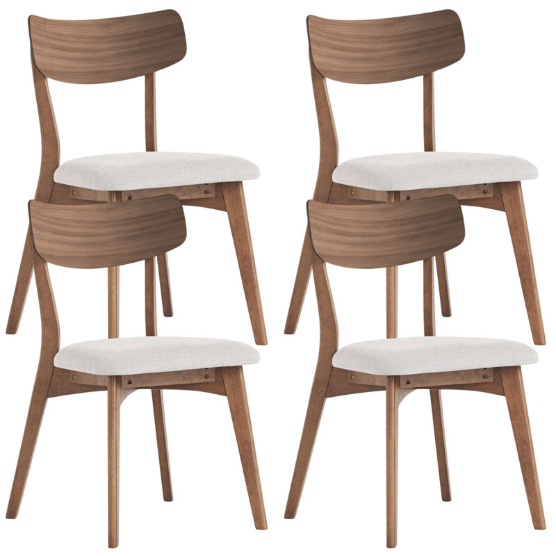 Chaises de salle à manger rembourrées Putnam avec dossier courbé et pieds en bois d'hévéa, Gray, Brown Wood