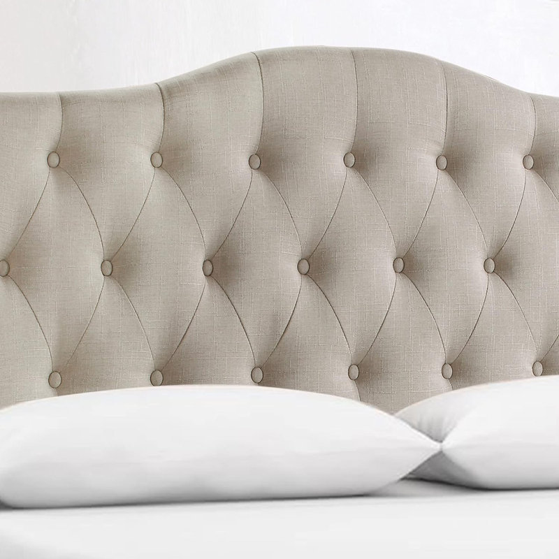 Linen Upholstered Headboard-Modern-Adjustable Height-Button Tufting, Beige, King