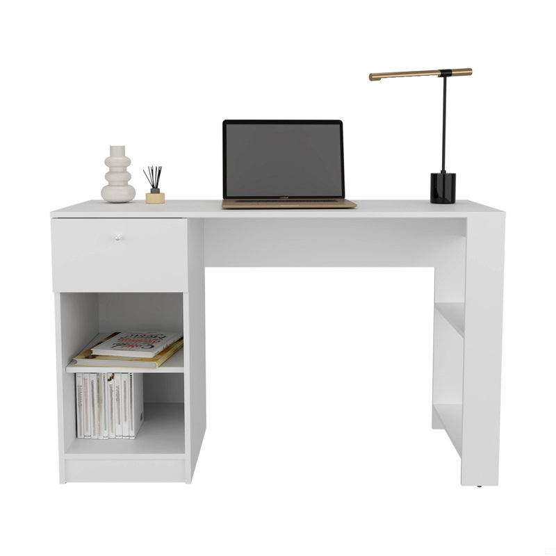 Bureau d'ordinateur, 1 tiroir, 2 tablettes, Blanc