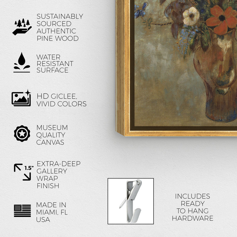 Impression sur toile «Odilon Redon - Nature morte avec fleurs» par Oliver Gal, Floral and Botanical, Cadre doré