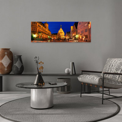 Town Center Decorated With Christmas Lights Rothenburg Germany by Collezione Panoramica - Wrapped Canvas Panoramic Print