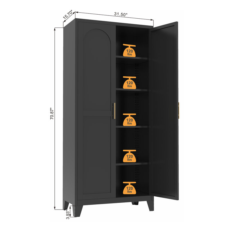 Versatile Metal Storage Cabinet With Adjustable Shelves For Various Rooms, Black