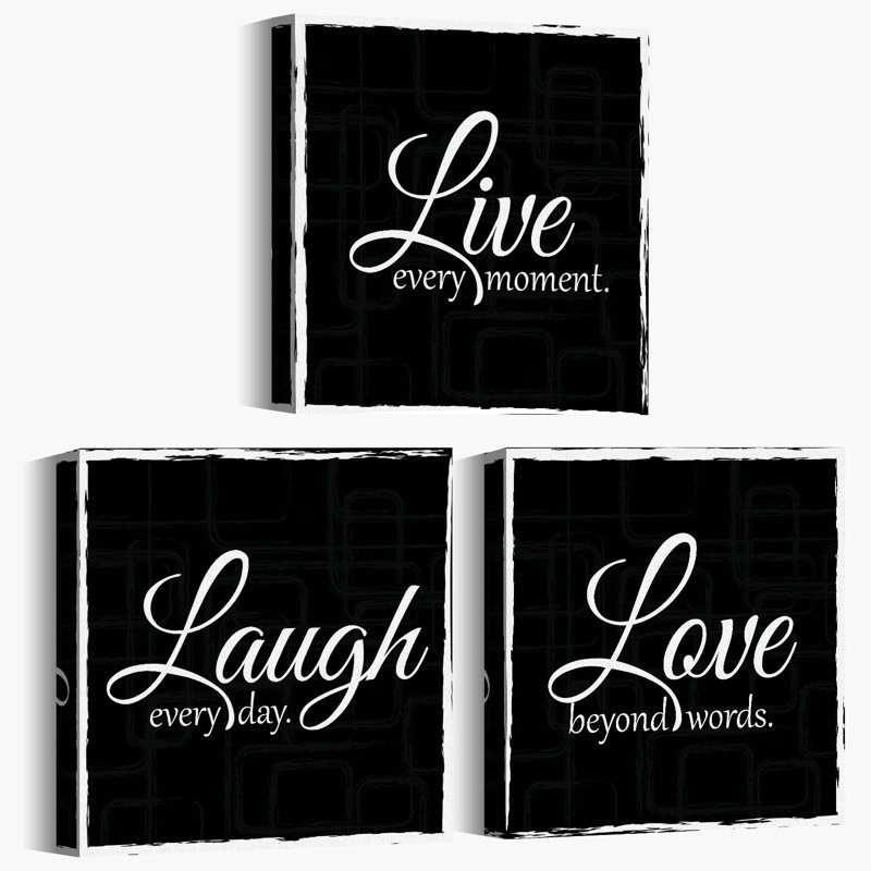 Live Laugh Love 3 pièces, Noir, H 12 po x l 12 po