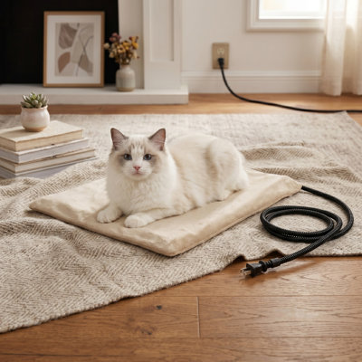 Coussin chauffant pour animaux de compagnie pour chiens et chats, lit chauffant pour chat avec cordon en acier et housse en molleton doux, 30 watts, 17,7 po x 15,7 po