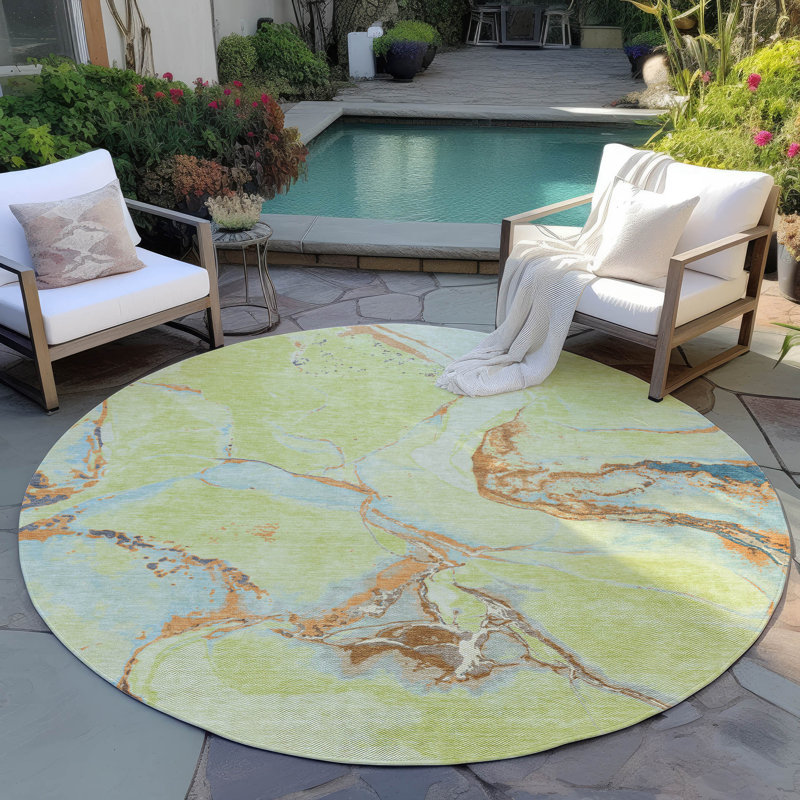 Machine Washable Indoor/Outdoor Chayden ACN1005 Aloe Rug, Round 8'