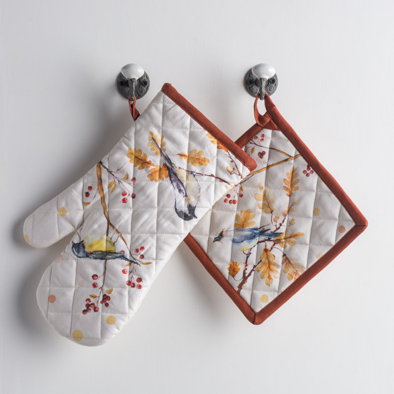 Maison d'Hermine Oak Leaves 100% Cotton Oven Mitt + Pot Holder - 7.5" x 13" & 8" x 8"