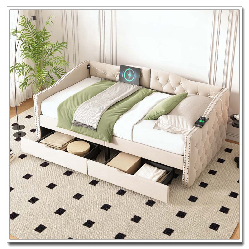 Upholstered Daybed with Storage Drawers