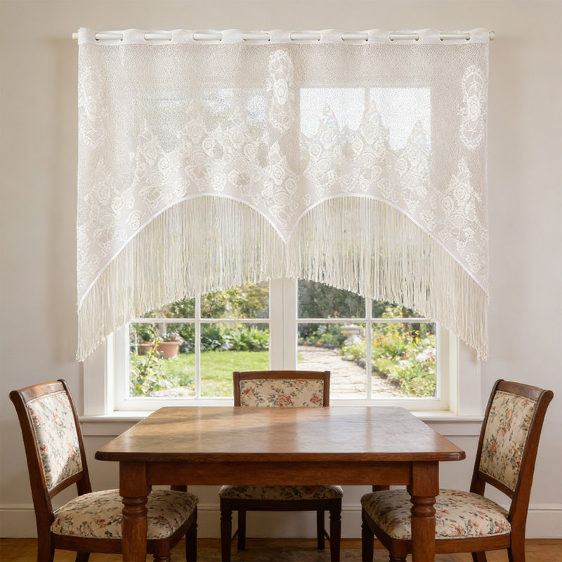 Kbndieu Lace Half Curtain Shade Curtain with Rod Cover Designs Suitable for Kitchen and Bathroom Windows Living Room Bedroom Doorway