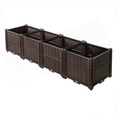 Indoor And Outdoor Rectangular Plastic Planting Box; Planting Kit For Fresh Vegetables, Herbs, Flowers, And Succulents; Brown