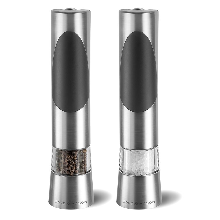 Cole & Mason 8 Stainless Steel Electronic Salt and Pepper Mill Set Battery  Op.