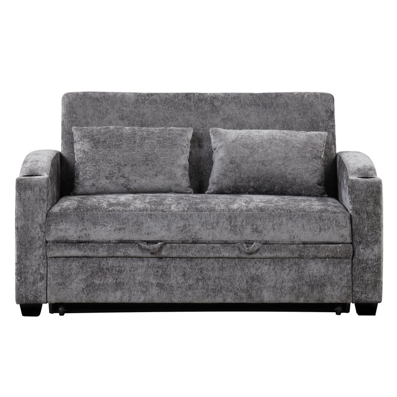 Canapé-lit convertible de 61,6 po en chenille moderne avec dossier ajustable, Gris