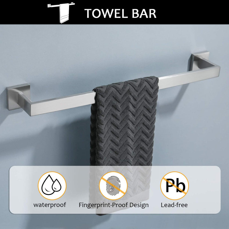5 Piece Wall Mounted Bathroom Hardware Set Towel Bar Set, Brushed Nickel