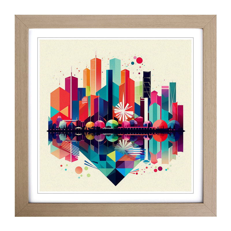 City Of Hong Kong Geometric No.1 - Framed Print, Oak