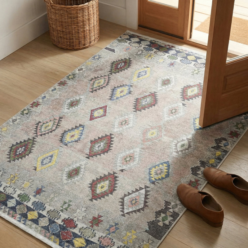 Tapis à motif géométrique marocain beige Thambiah, Rectangle 2 pi 8 po x 5 pi