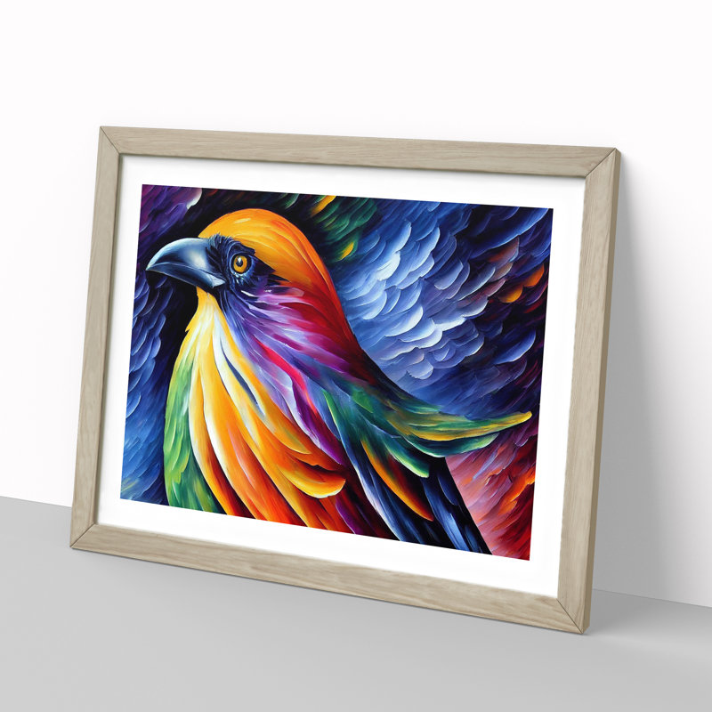 Raven Bird Vol.1 Abstract - Single Picture Frame Painting, 25cm H x 34cm W x 2cm D, Oak