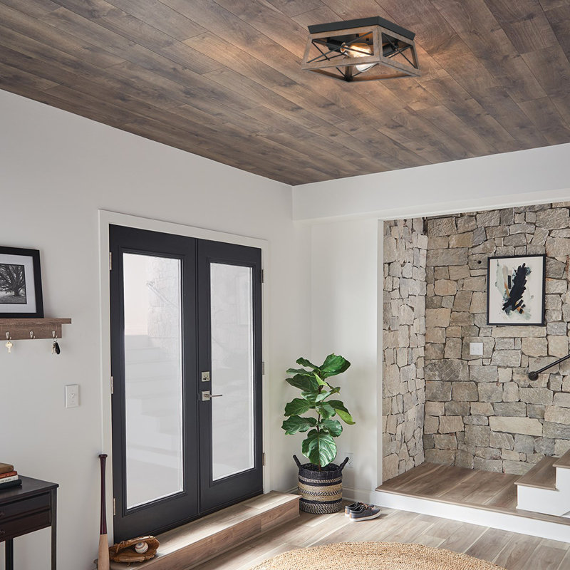 2-Light Flush Mount with Barnwood Accents, Brown