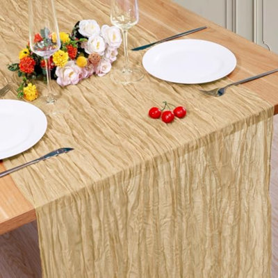 1 chemin de table en gaze de 3 m (35 po x 120 po) style bohème, idéal pour la décoration de mariage et de fête prénuptiale (1 paquet).