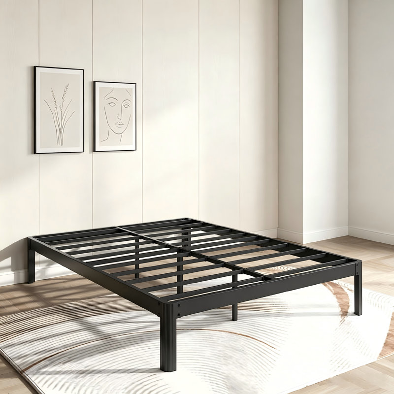 Cadre de lit California King de 45,7 cm (18 po), cadre de lit plateforme en métal robuste avec pieds aux coins arrondis, aucun sommier requis, supporte jusqu'à 544 kg (1 200 lb) grâce à ses lattes en acier, montage facile