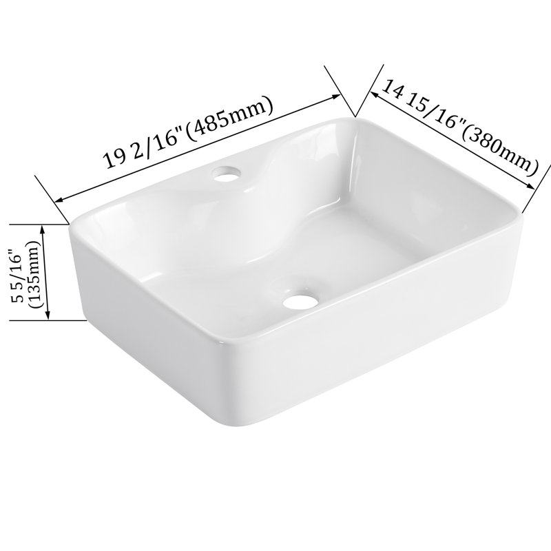 Lavabo vasque rectangulaire contemporain en céramique blanc brillant Roomfitter