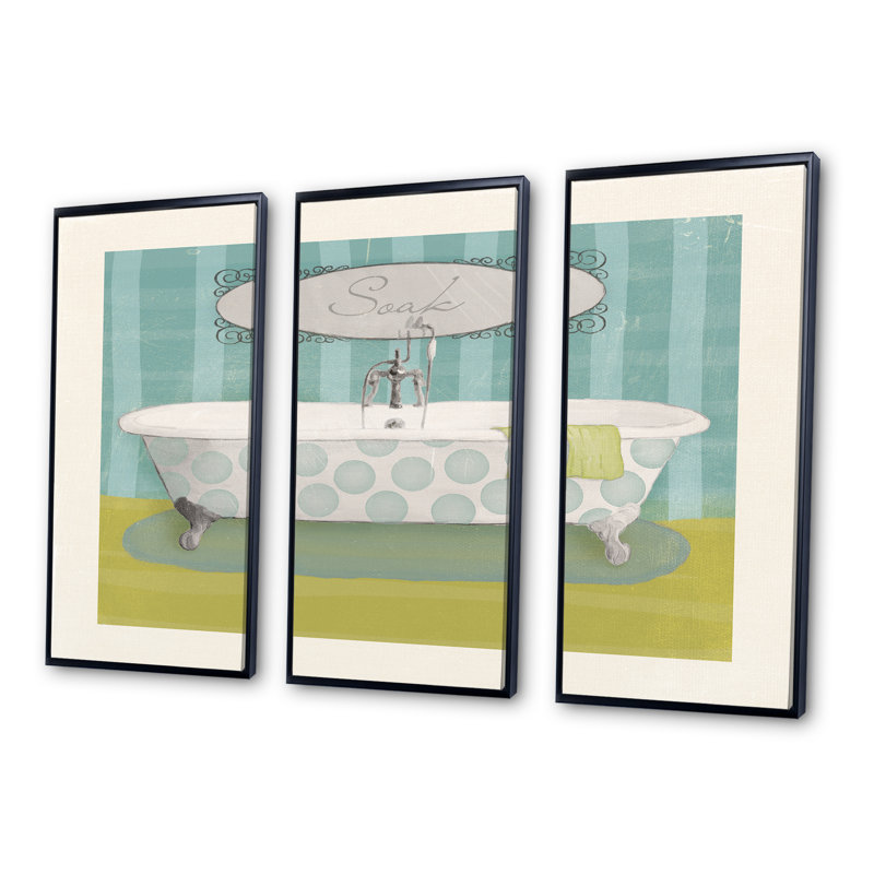 «Paris Hotel Bathroom III», reproduction sur toile flottante 3 pièces, L 36 po x H 28 po, Cadre noir