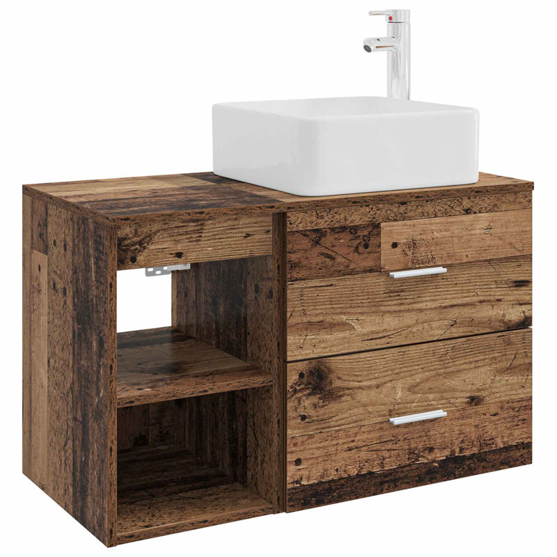 Vanity & Mirror Set, Medium Wood