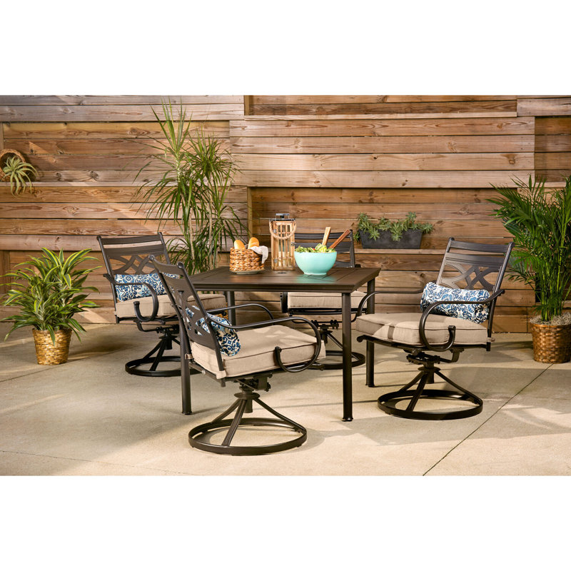 Keaney 4 - Person Patio Dining Set with Square Table , Cushions Included, Ocean Blue
