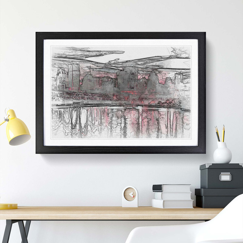 The Montreal Canada Skyline in Abstract - Picture Frame Graphic Art Print, 62cm H x 87cm W x 2cm D, Black Framed