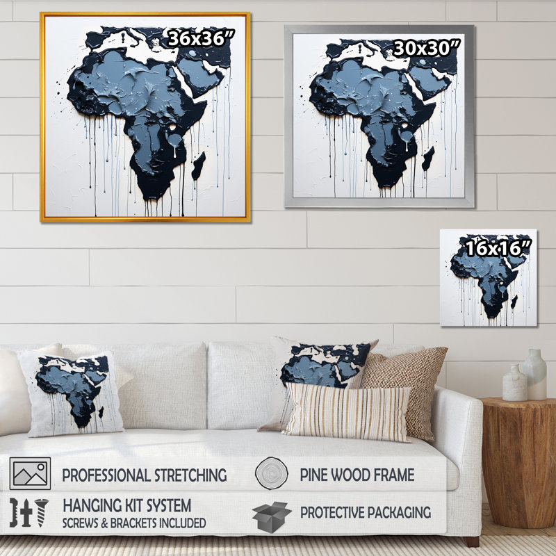 Reproduction d'art sur toile noir et bleu, H 16 po x l 16 po x P 1 po, Cadre flottant doré