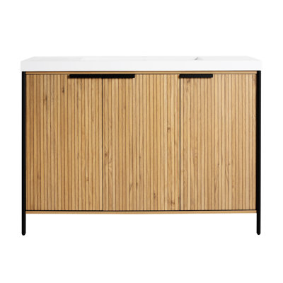 Meuble-lavabo autoportant 48 po avec lavabo en résine et 3 portes d'armoire à fermeture douce