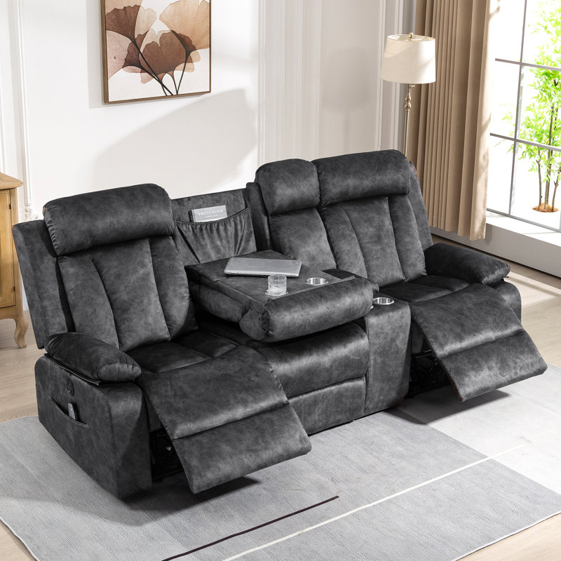 Prarthana 92.9" Upholstered Power Reclining Sofa, Gray Velvet