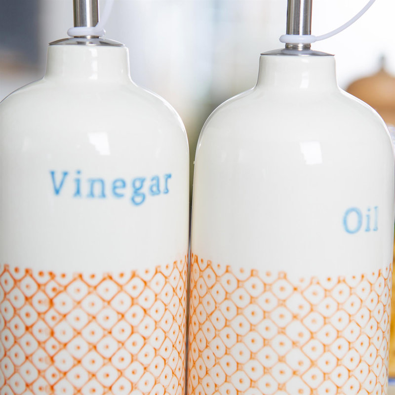 Nicola Spring Hand-Printed Vinegar Pourer Bottles - 500ml - Orange - Pack of 2