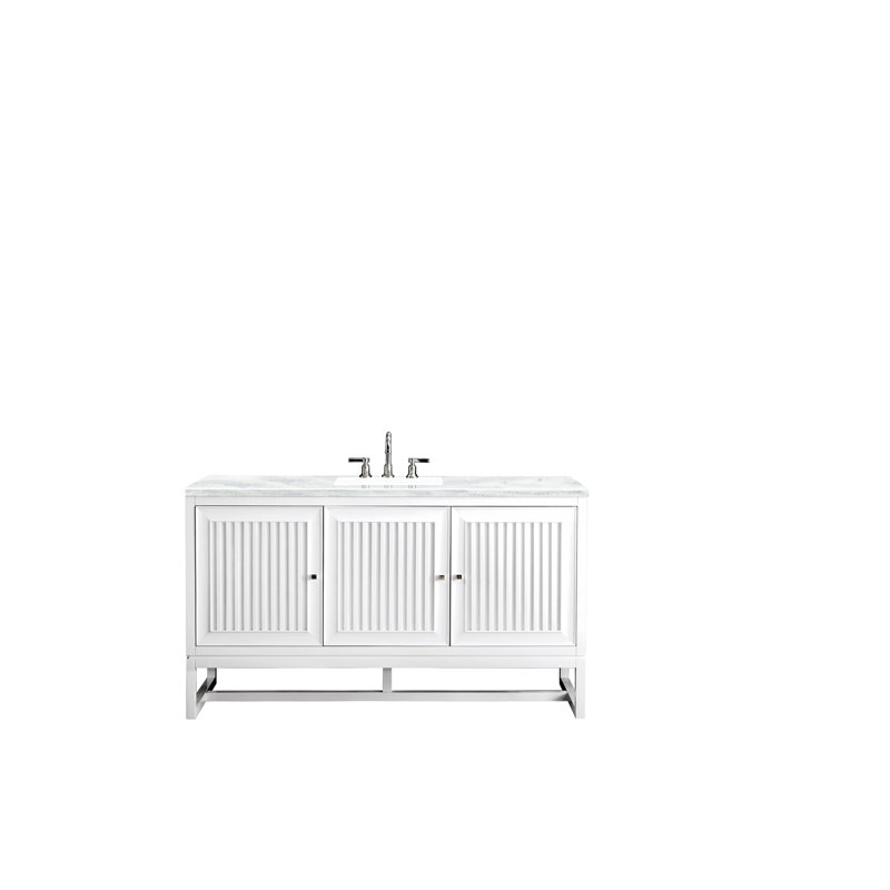 Athens 60'' W Single Vanity, Carrara White, Glossy White, 8" Widespread