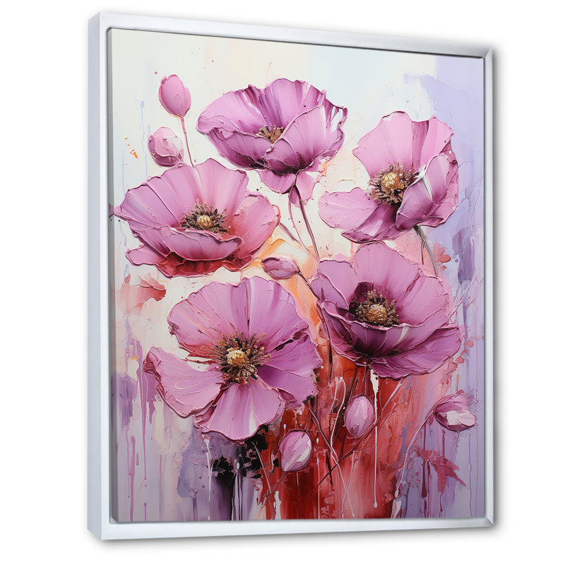 Lilas lumineux, pavot mauve IV - coquelicots, art mural, Cadre flottant blanc, H 44 po x l 34 po x P 1,5 po