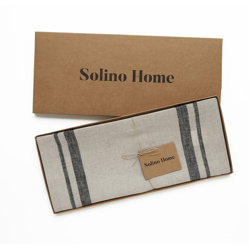 Black and Natural Linen French Stripe Table Runner 14 x 72 Inch