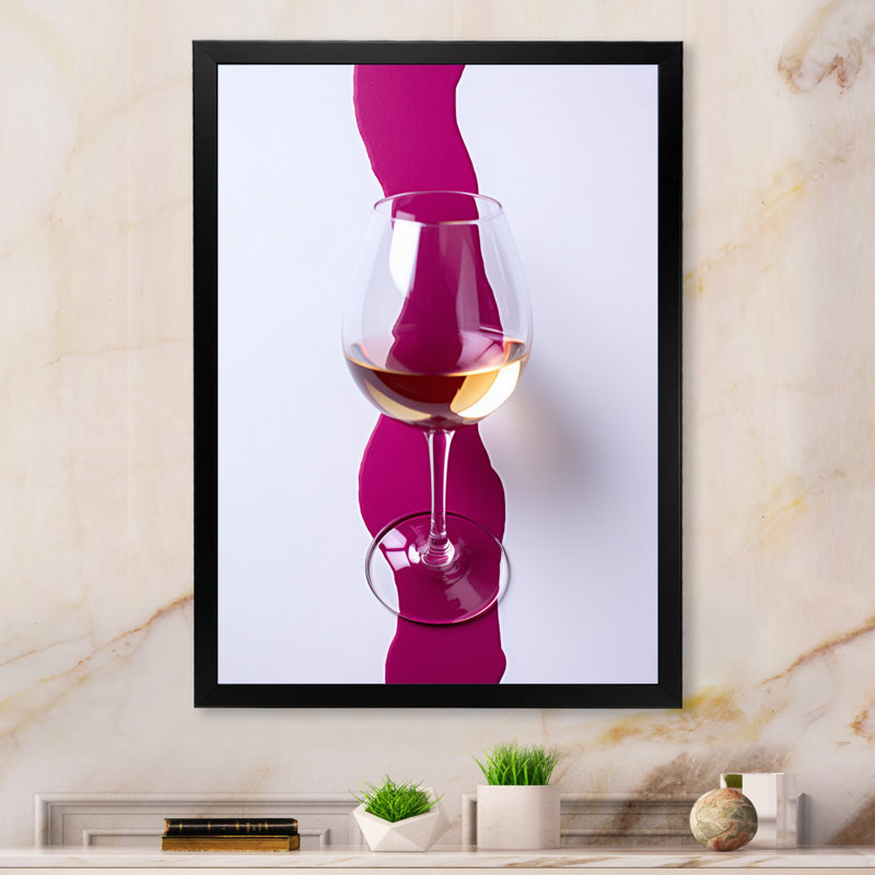 Verre à vin blanc présentation magenta, Cadre simple noir, H 44 po x l 34 po x P 1,5 po