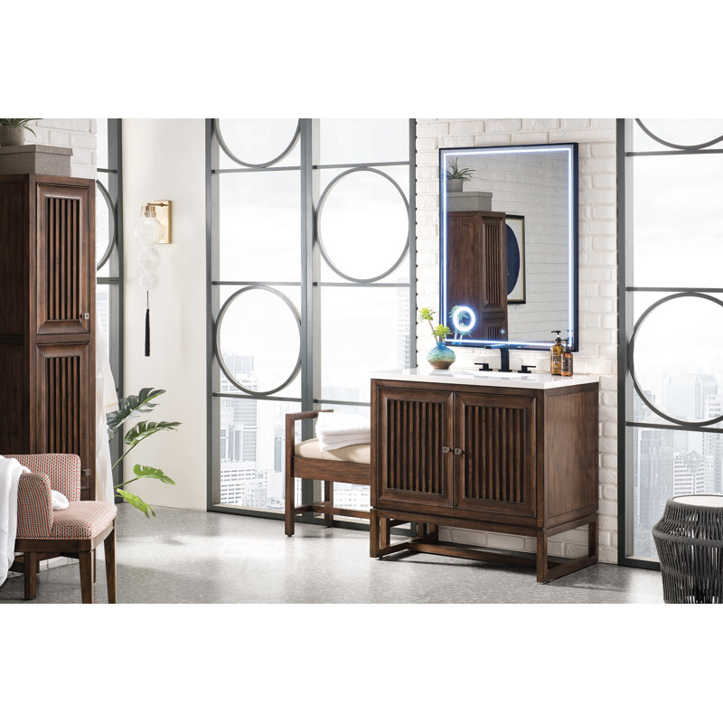 Athens 36'' W Single Vanity, Glossy White, Ethereal Noctis, 8" Widespread