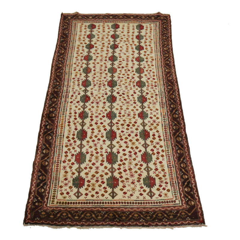 Tapis unique en laine noué à la main des années 1990 de 3 pi 10 po x 9 pi rouge / beige Patrich