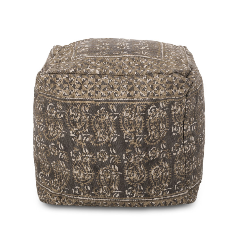 Pouf carré taupe et doré fabriqué à la main, fonctionnant comme un coussin de sol, mesurant 16 po x 16 po x 16 po, limite de poids de 200 lb, accessoire décoratif, rembourré à la main et mesurant 16 po de diamètre, capacité