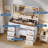 42" LED Makeup Vanity Desk with Large Mirror, 8 Drawers & Charging Station, Modern Dressing Table with Glass Top, Storage Stool, for Bedroom Dressing Room