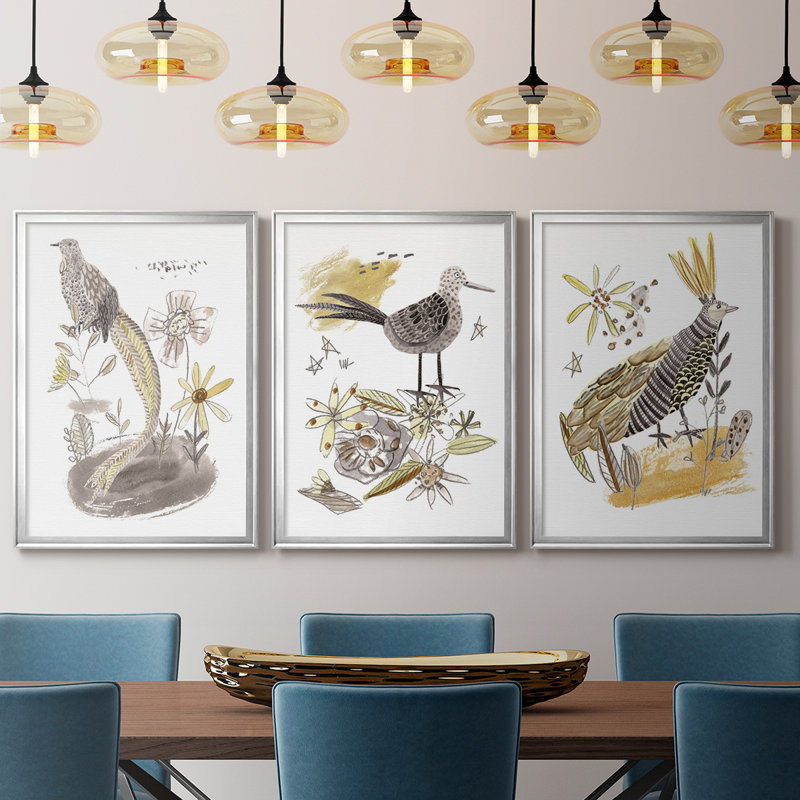 «Glowing Garden at Dusk I» - Toile tendue avec châssis sur mesure - 3 pièces, H 30 po x l 63 po, Argent argent