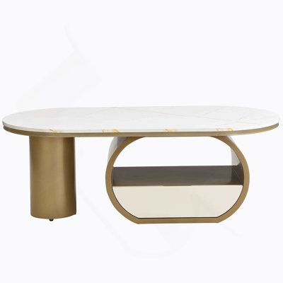 Luxury Oval Coffee Table,Coffee Table with Storage Drawer,Metal Center Table for Living Room