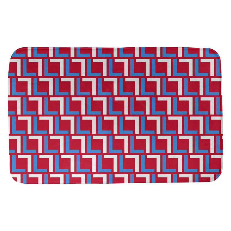 Tapis pour salle de bain Baltimore, l 17 po x L 24 po, Rouge / bleu clair / blanc