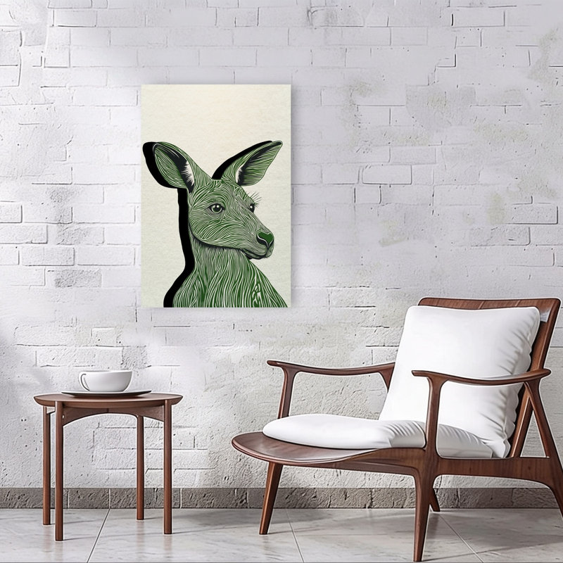 Green Kangaroo Portrait Modern Animal Nature Wall Art Print by Pictufy Studio IV - Wrapped Canvas Print