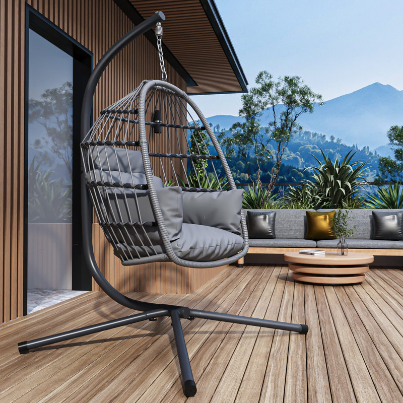 Balancelle suspendue pliable pour patio avec support, Gris
